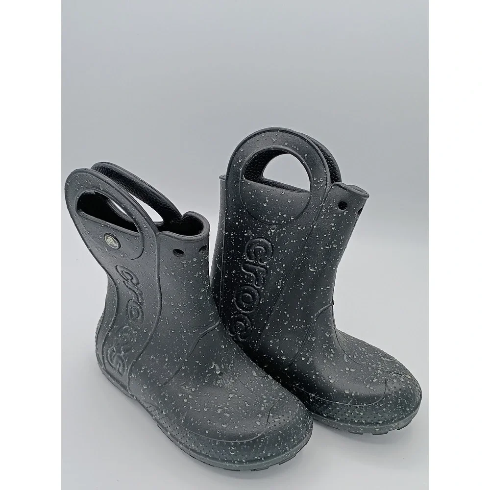Crocs Kids Handle It Rain Boot Black J1 Waterproof Pull-On Boots